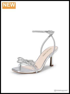 Rhinestone Ankle Strap Stiletto Heel Sandals Square Toe Dress Heels
